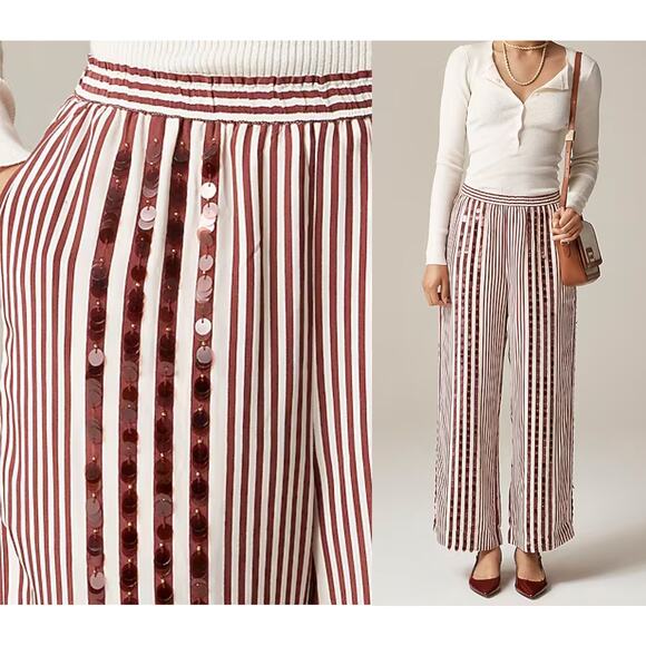 J.Crew | NWT Collection cropped Stratus pant with sequins red multi stripe Sz 8 - Picture 1 of 11